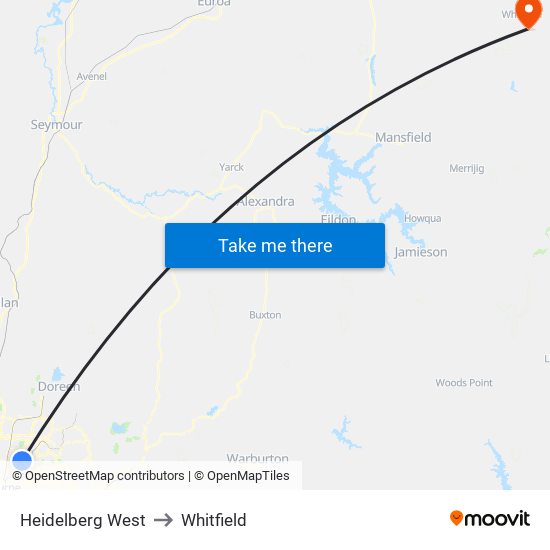 Heidelberg West to Whitfield map