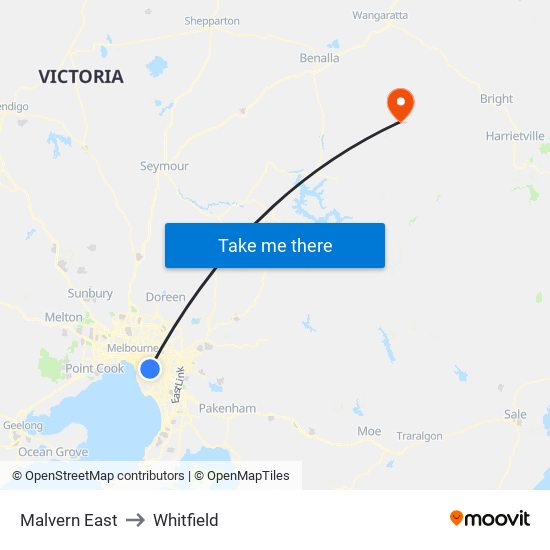 Malvern East to Whitfield map