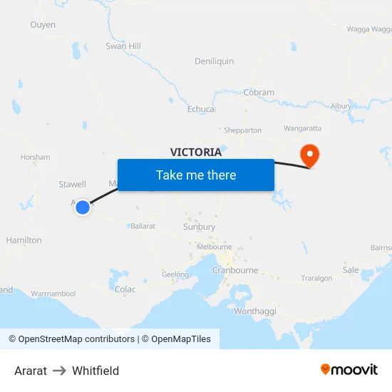 Ararat to Whitfield map
