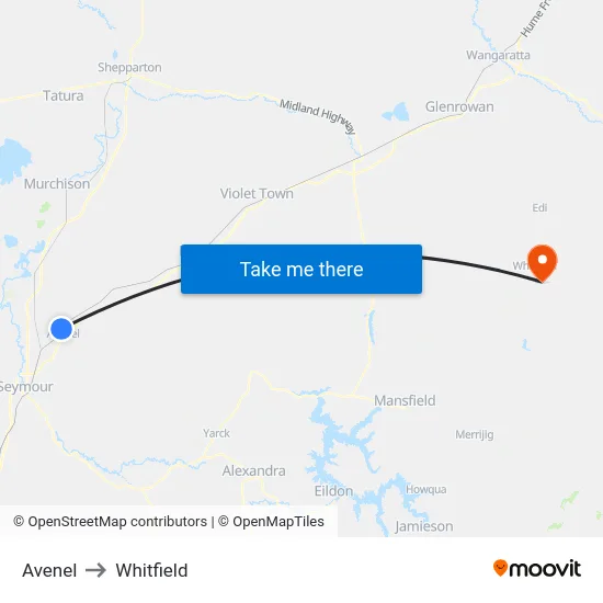 Avenel to Whitfield map