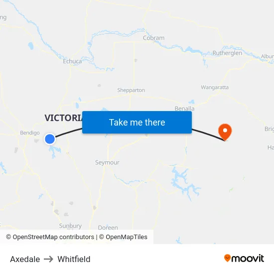 Axedale to Whitfield map