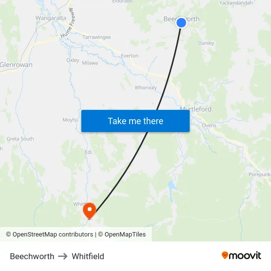 Beechworth to Whitfield map