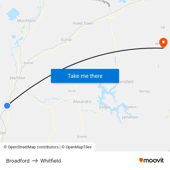 Broadford to Whitfield map