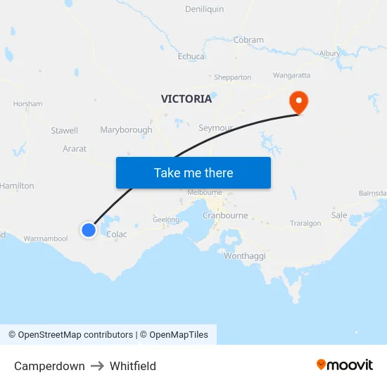 Camperdown to Whitfield map