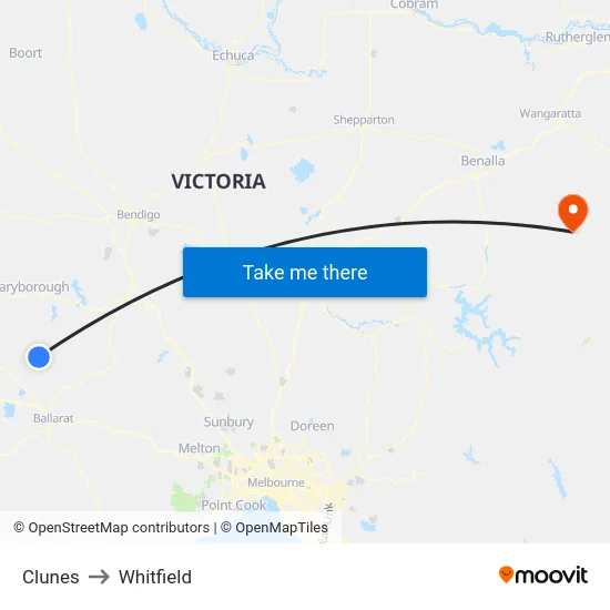 Clunes to Whitfield map