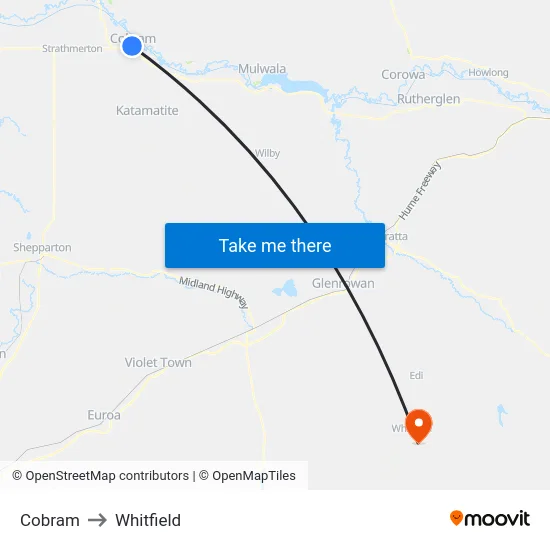 Cobram to Whitfield map