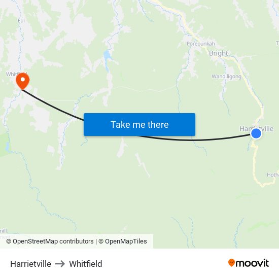 Harrietville to Whitfield map