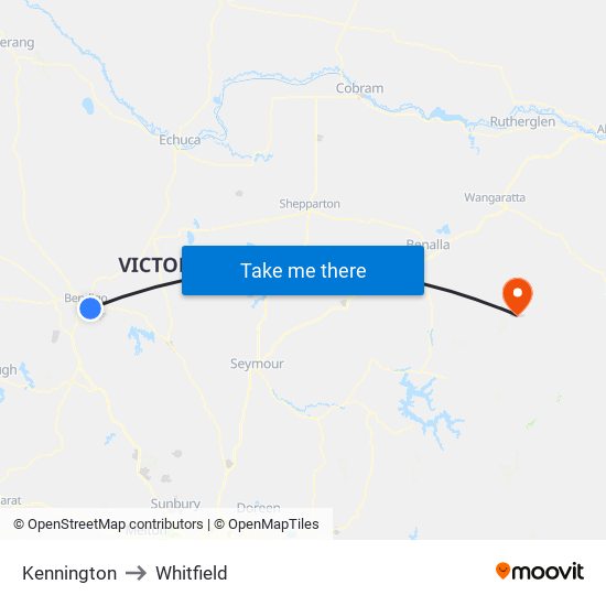 Kennington to Whitfield map