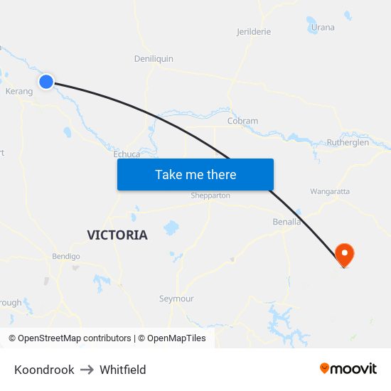 Koondrook to Whitfield map