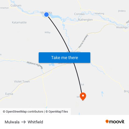 Mulwala to Whitfield map