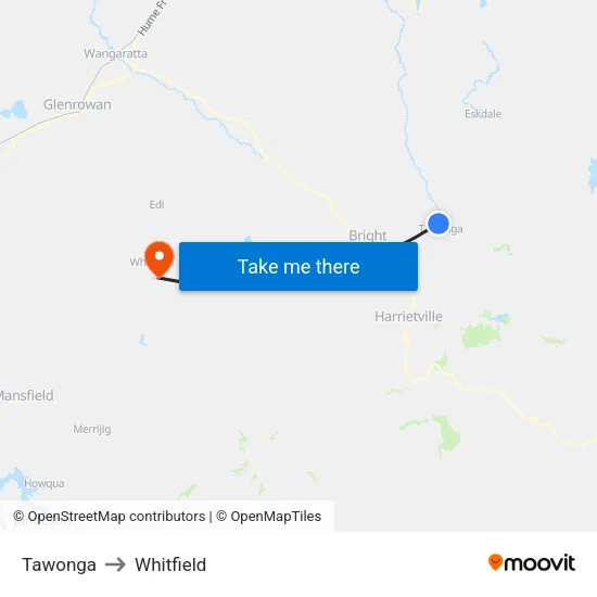 Tawonga to Whitfield map