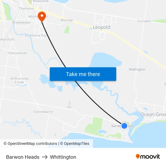 Barwon Heads to Whittington map