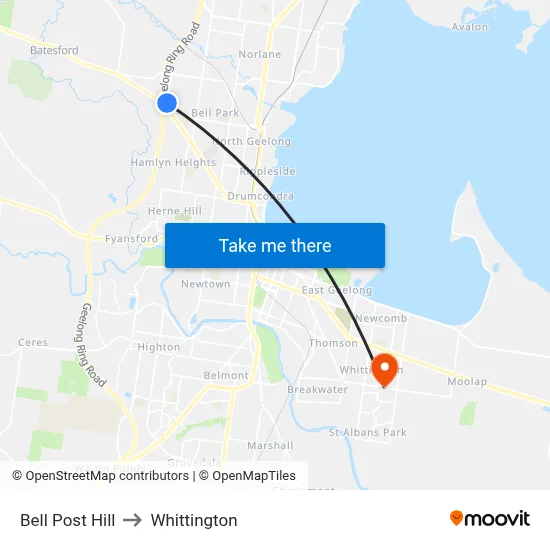 Bell Post Hill to Whittington map