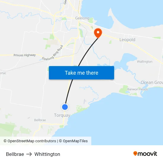 Bellbrae to Whittington map