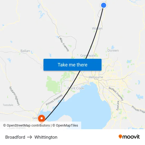 Broadford to Whittington map
