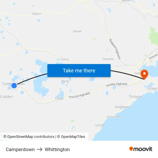 Camperdown to Whittington map