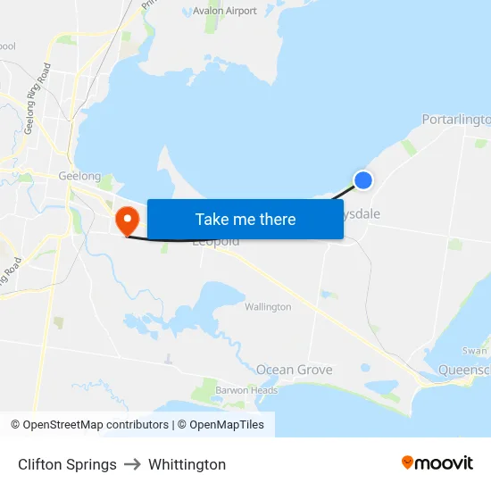 Clifton Springs to Whittington map