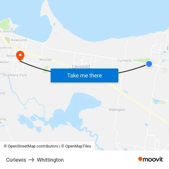 Curlewis to Whittington map