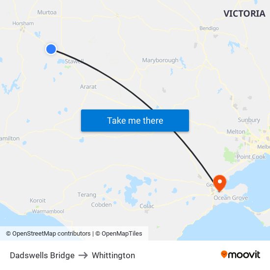 Dadswells Bridge to Whittington map