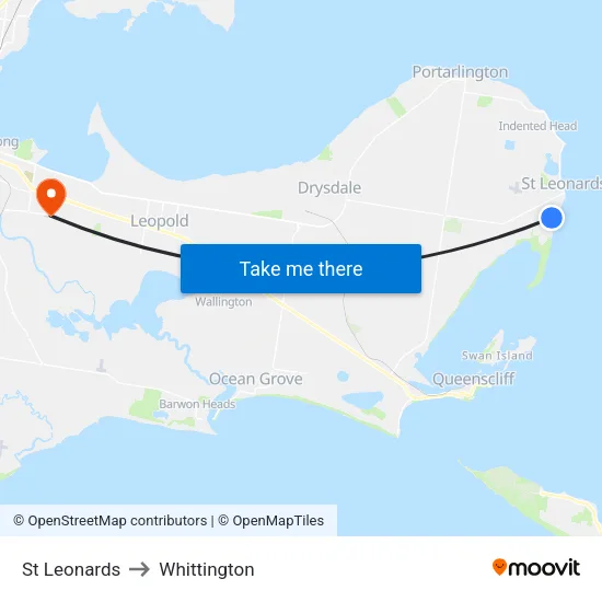 St Leonards to Whittington map