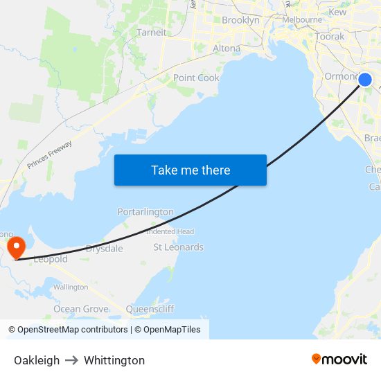 Oakleigh to Whittington map