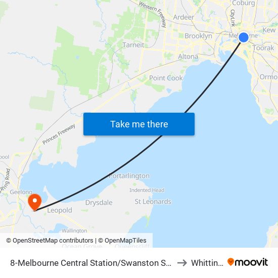 8-Melbourne Central Station/Swanston St (Melbourne City) to Whittington map