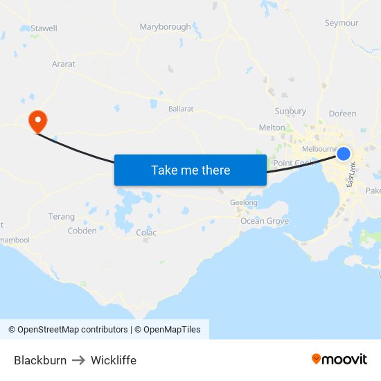 Blackburn to Wickliffe map