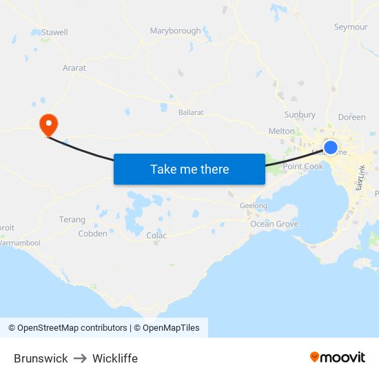 Brunswick to Wickliffe map