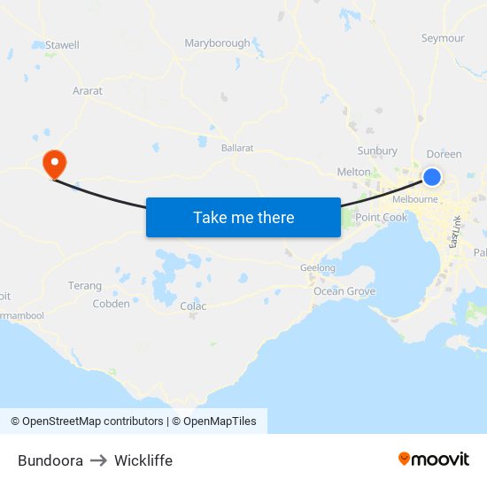 Bundoora to Wickliffe map