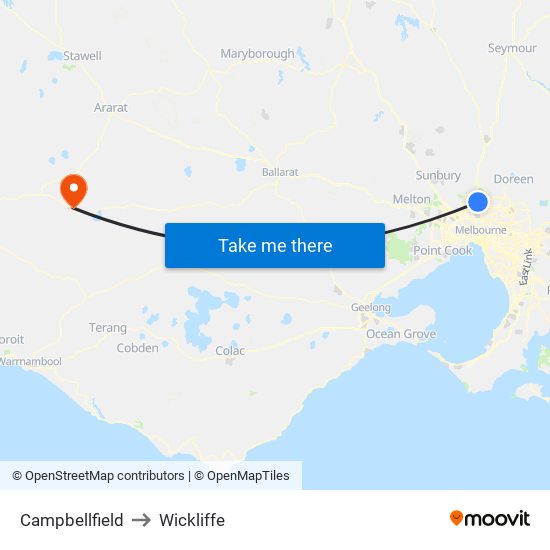 Campbellfield to Wickliffe map