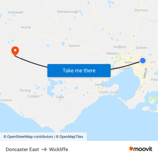 Doncaster East to Wickliffe map