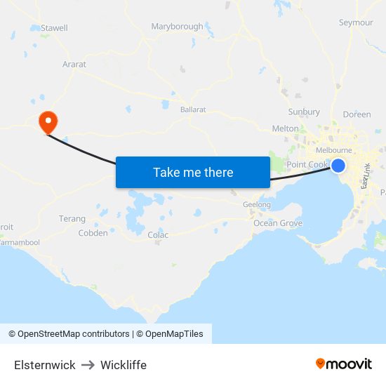 Elsternwick to Wickliffe map