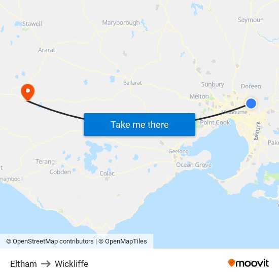 Eltham to Wickliffe map