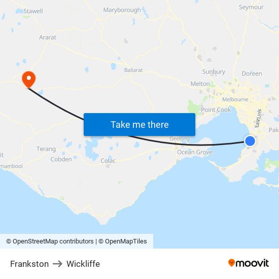 Frankston to Wickliffe map