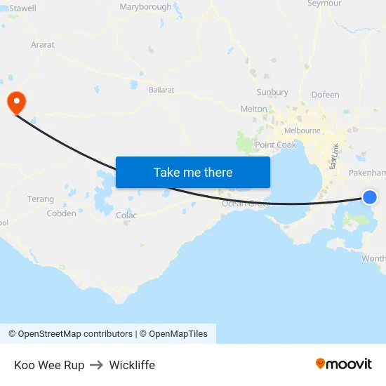 Koo Wee Rup to Wickliffe map