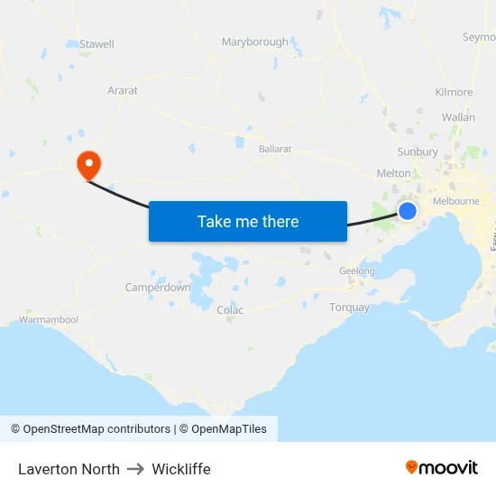 Laverton North to Wickliffe map