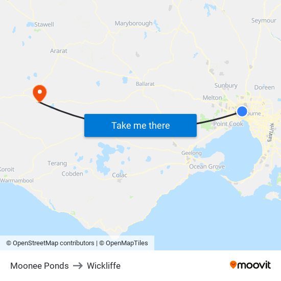 Moonee Ponds to Wickliffe map