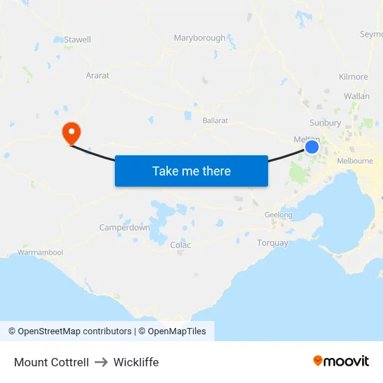 Mount Cottrell to Wickliffe map