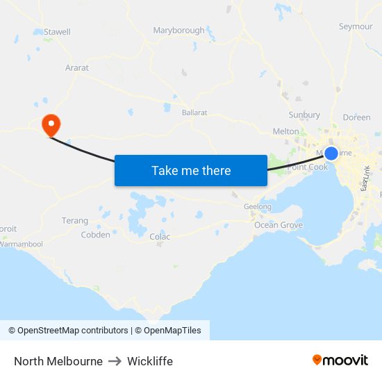 North Melbourne to Wickliffe map