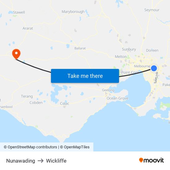 Nunawading to Wickliffe map