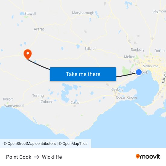 Point Cook to Wickliffe map