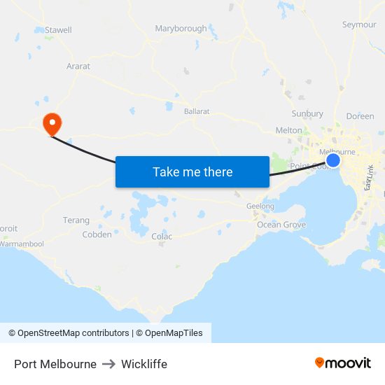 Port Melbourne to Wickliffe map