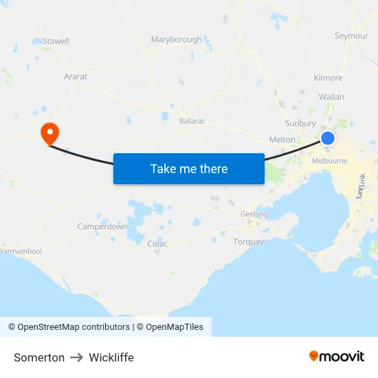 Somerton to Wickliffe map