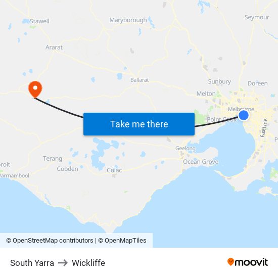 South Yarra to Wickliffe map