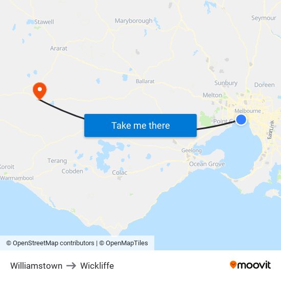 Williamstown to Wickliffe map