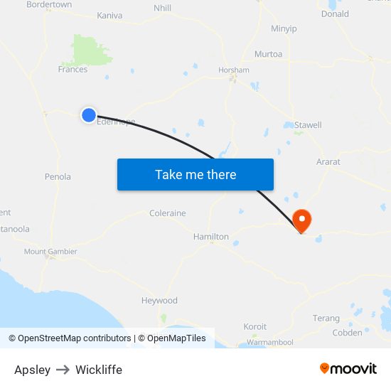 Apsley to Wickliffe map