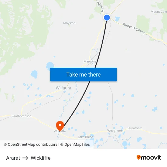 Ararat to Wickliffe map