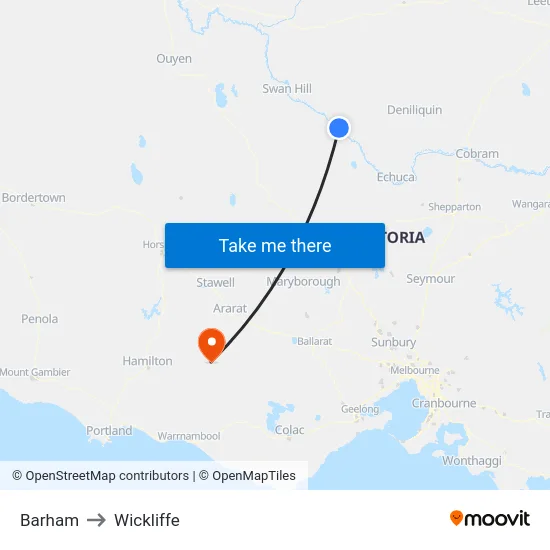 Barham to Wickliffe map
