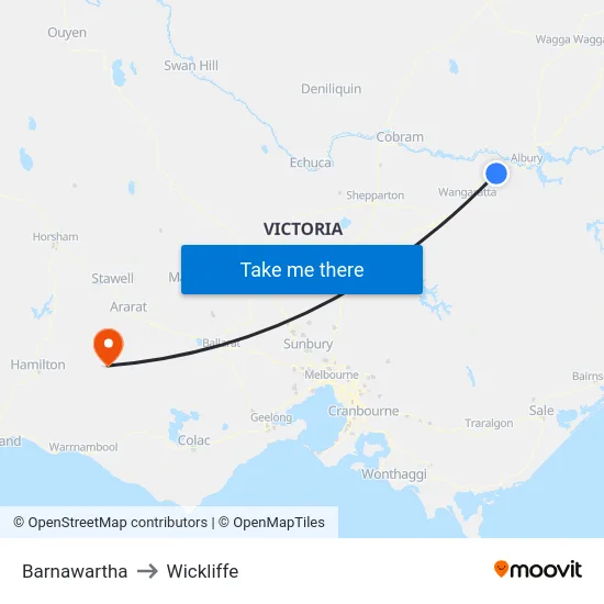Barnawartha to Wickliffe map