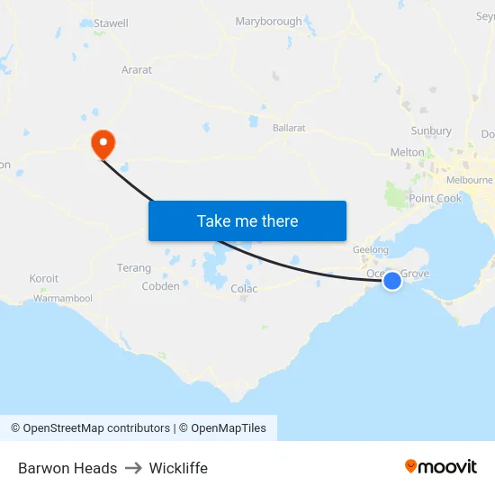 Barwon Heads to Wickliffe map